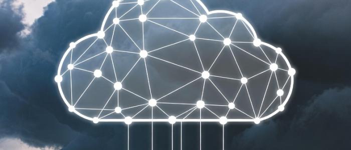 A storm cloud with an internet cloud superimposed.