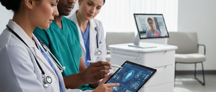 healthcare workers using Surface device 