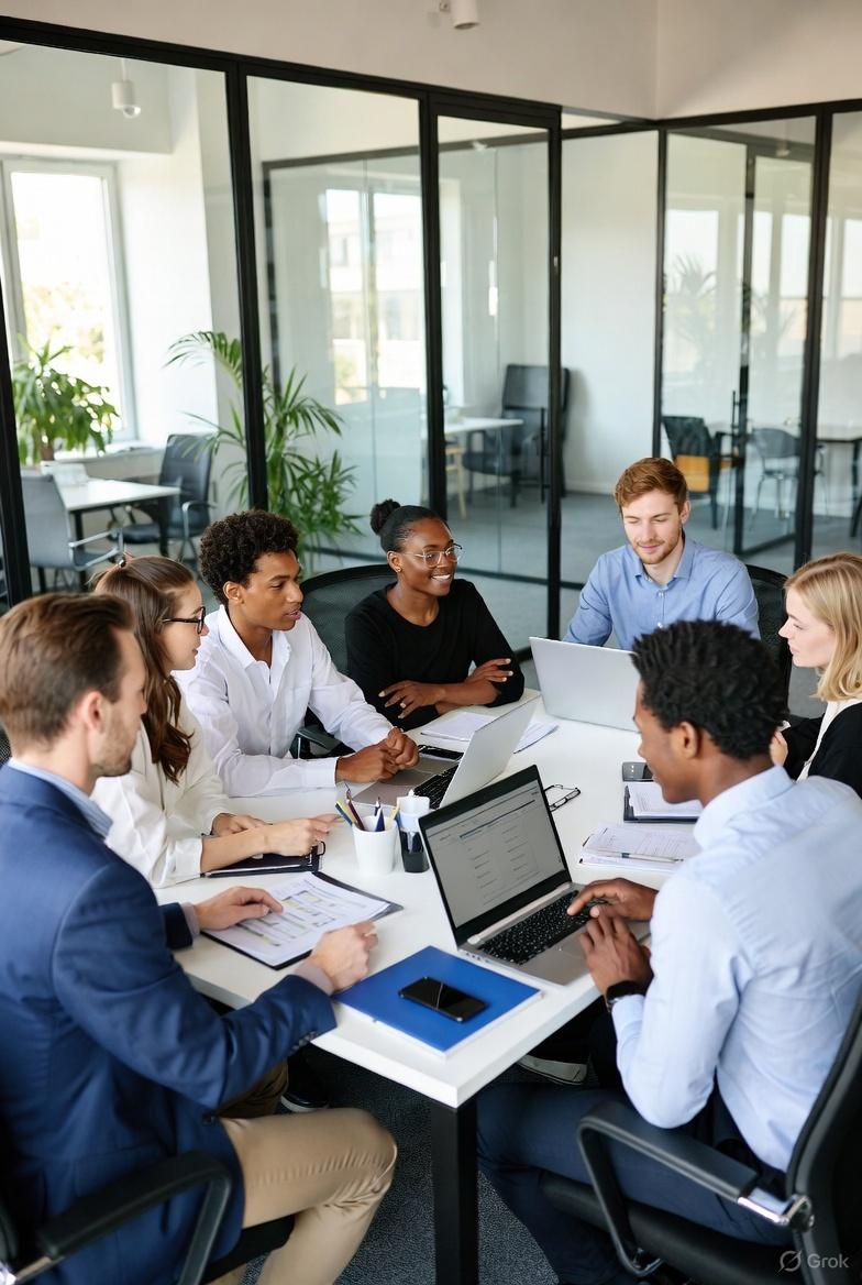 A group of businesspeople collaborating in a conference room