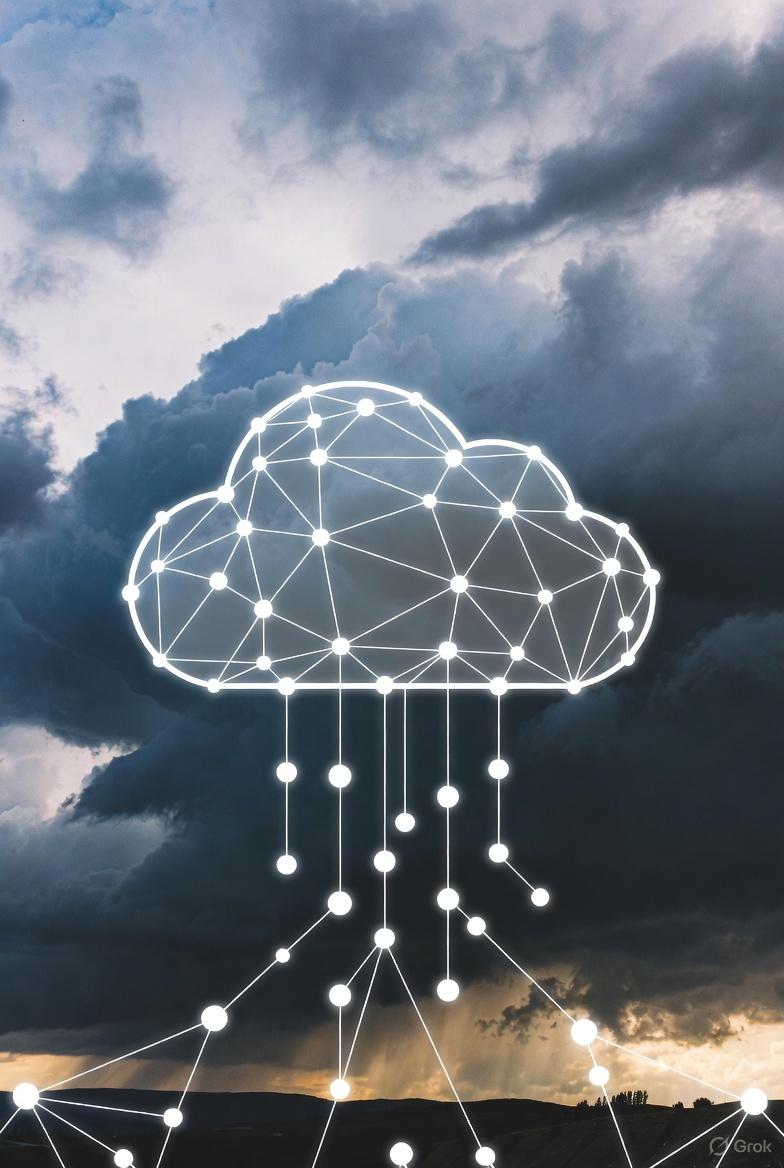 A storm cloud with an internet cloud superimposed.