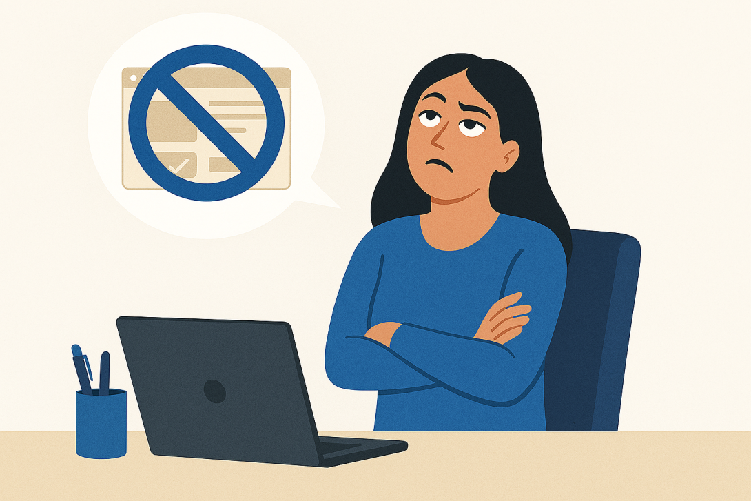 Create an image of office worker rolling their eyes and refusing to use new software.